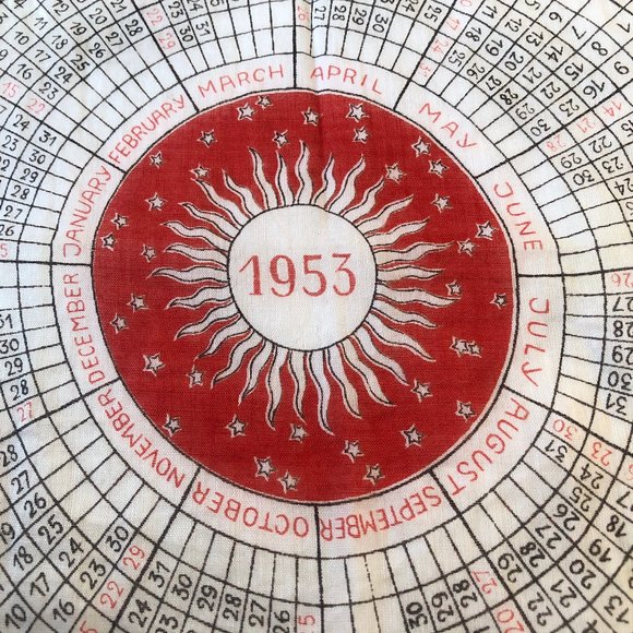 Vintage 1953 Astrology Calendar Zodiac Signs Scarf Handkerchief 11" Square - Picture 10 of 11